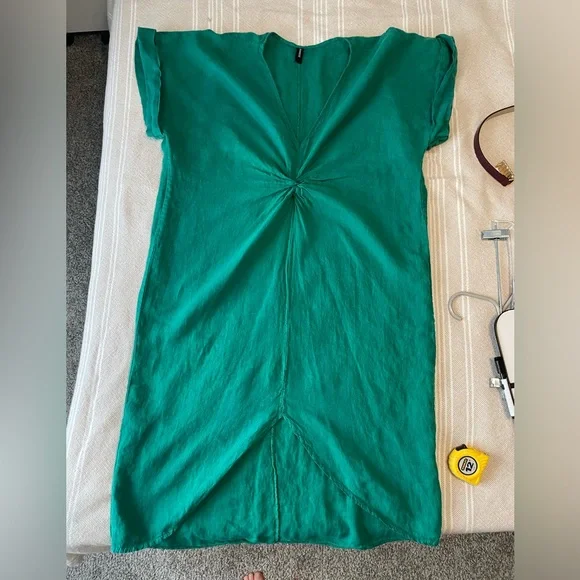 Venti6 Green Women's linen dress or Swim Cover-Up caftan garden cottage - Picture 7 of 8